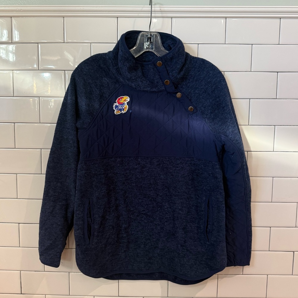 Navy Quilted Pullover with University of Kansas Jayhawk Patch
